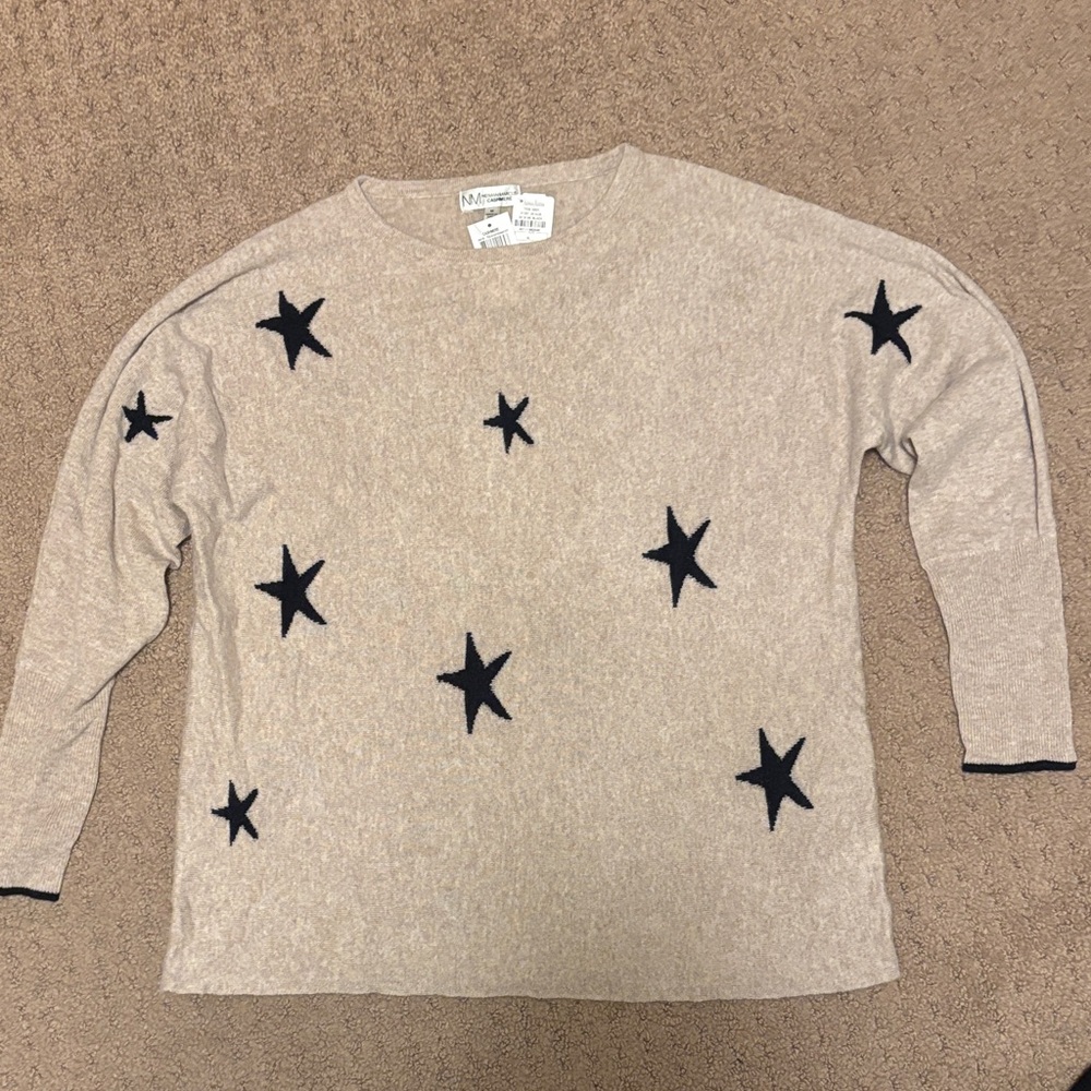 Stylish Beige Sweater with Black Star Design
